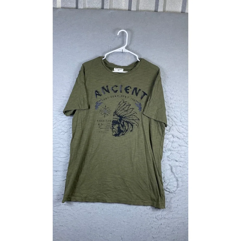 Derminpro Graphic T-Shirt Mens XL Olive Green Excellent Ancient Expedition Slub